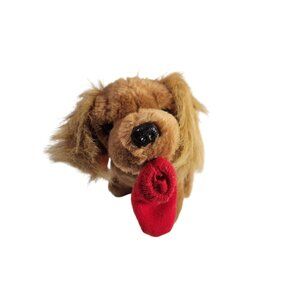 Vintage 1987 Prestige Toy Corp Plush Dog With Red slipper in mouth